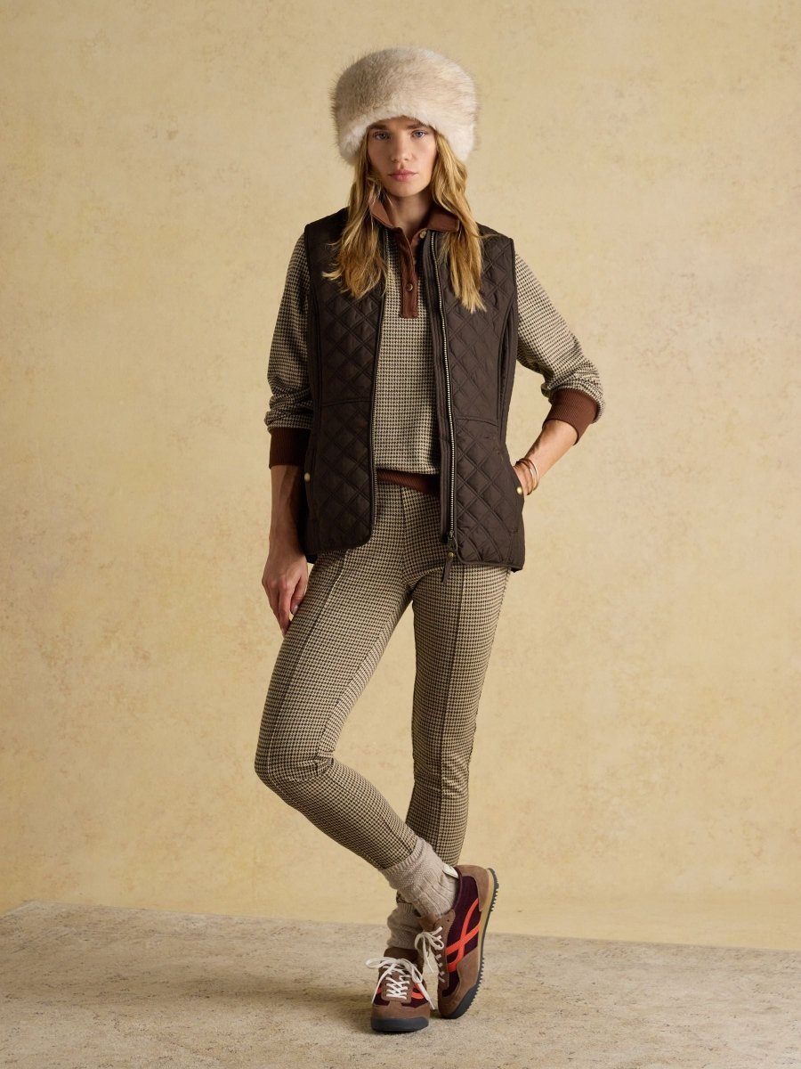 Minx Brown Showerproof Diamond Quilted Gilet with Adjustable Waist - RUTHERFORD & Co