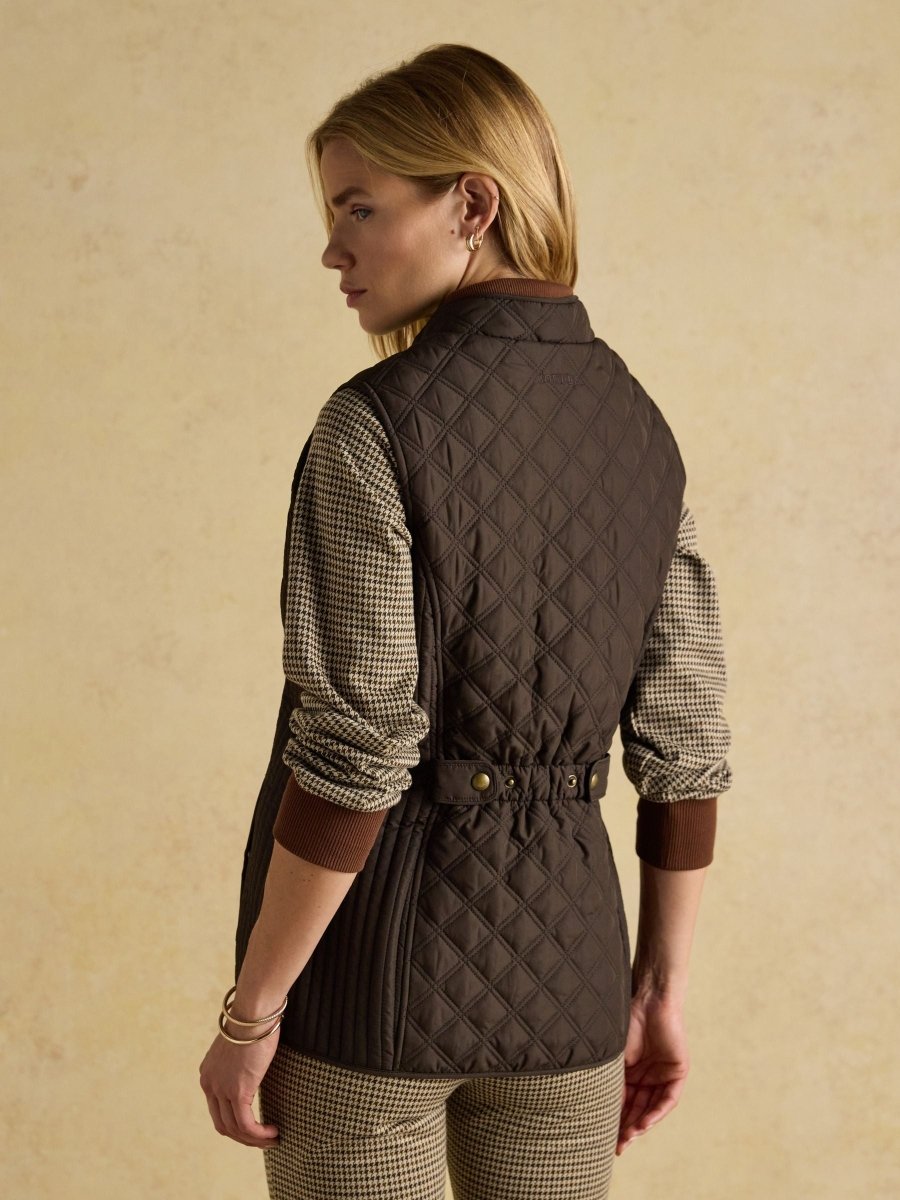 Minx Brown Showerproof Diamond Quilted Gilet with Adjustable Waist - RUTHERFORD & Co