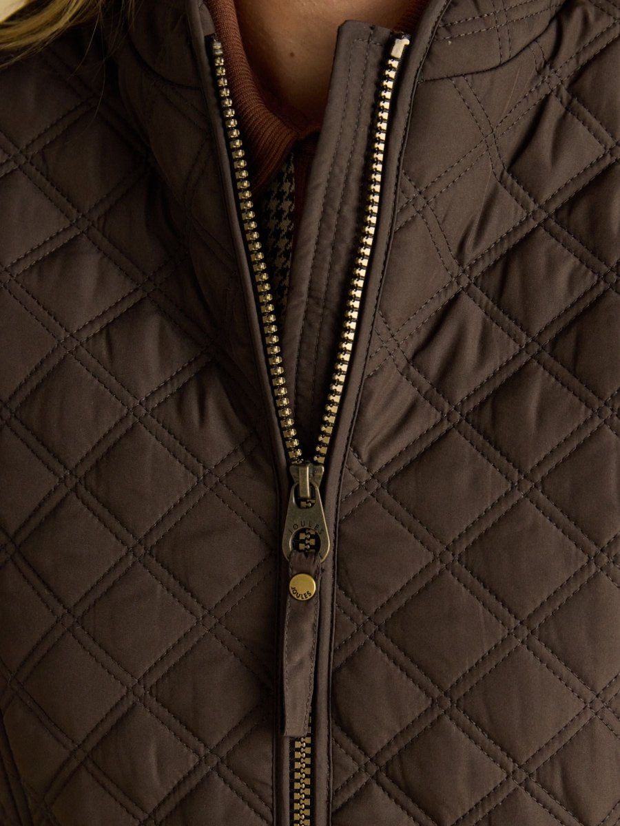 Minx Brown Showerproof Diamond Quilted Gilet with Adjustable Waist - RUTHERFORD & Co