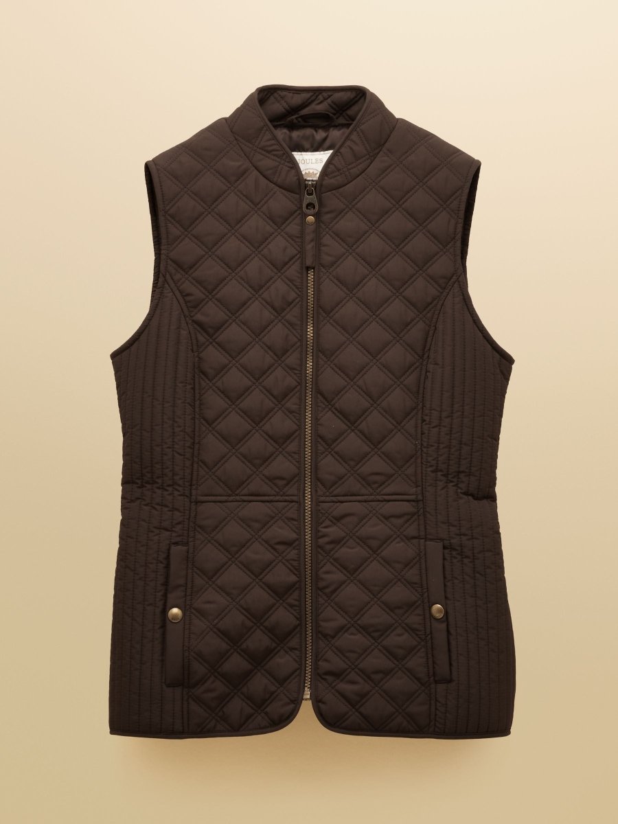 Minx Brown Showerproof Diamond Quilted Gilet with Adjustable Waist - RUTHERFORD & Co