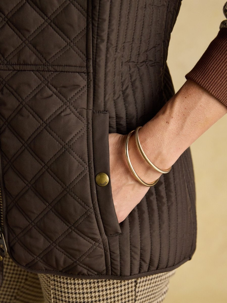 Minx Brown Showerproof Diamond Quilted Gilet with Adjustable Waist - RUTHERFORD & Co