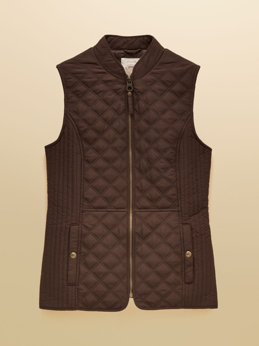 Minx Chocolate Brown Showerproof Diamond Quilted Gilet - RUTHERFORD & Co