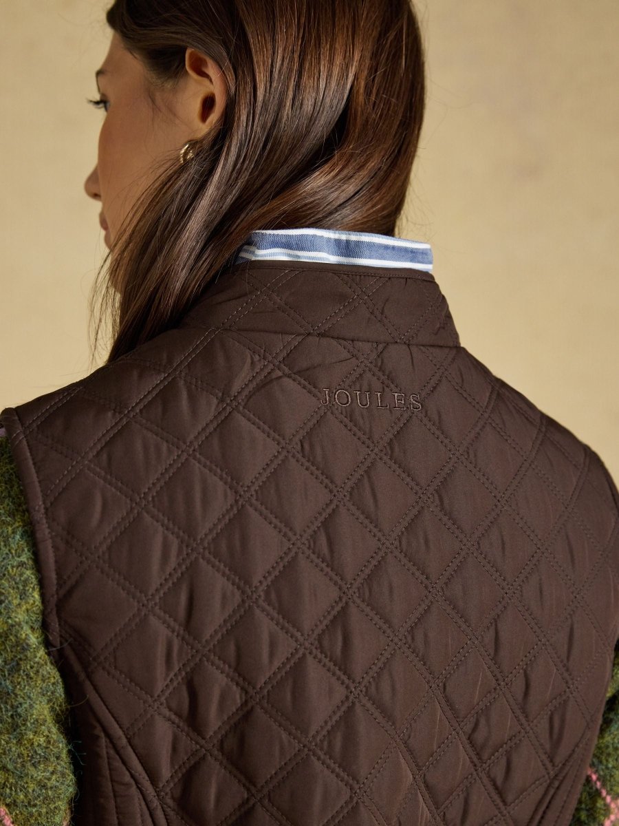 Minx Chocolate Brown Showerproof Diamond Quilted Gilet - RUTHERFORD & Co