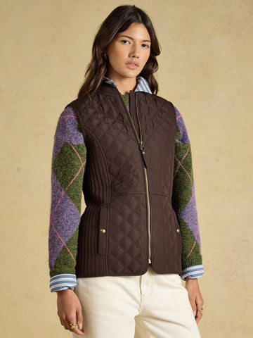 Minx Chocolate Brown Showerproof Diamond Quilted Gilet - RUTHERFORD & Co