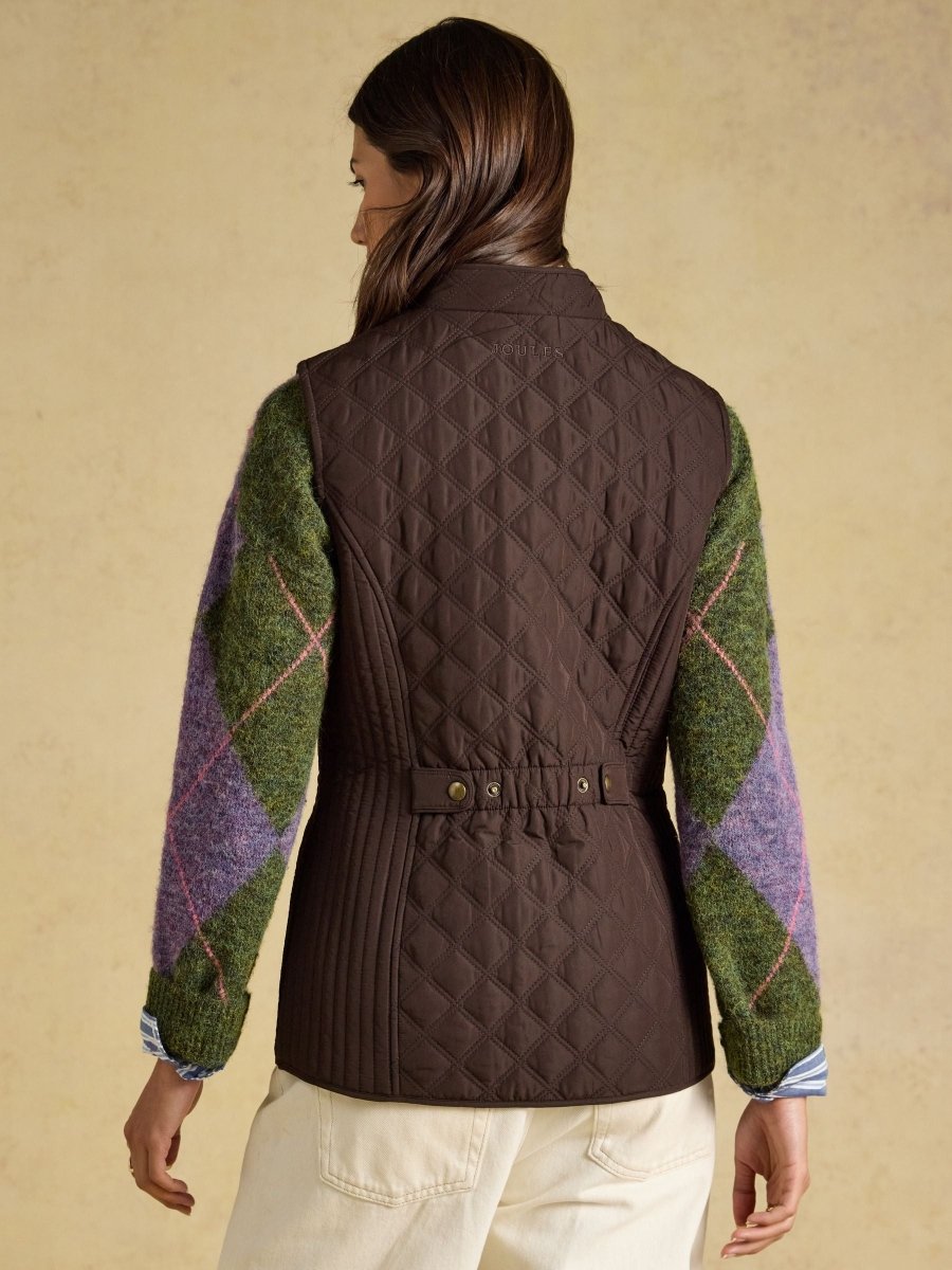 Minx Chocolate Brown Showerproof Diamond Quilted Gilet - RUTHERFORD & Co
