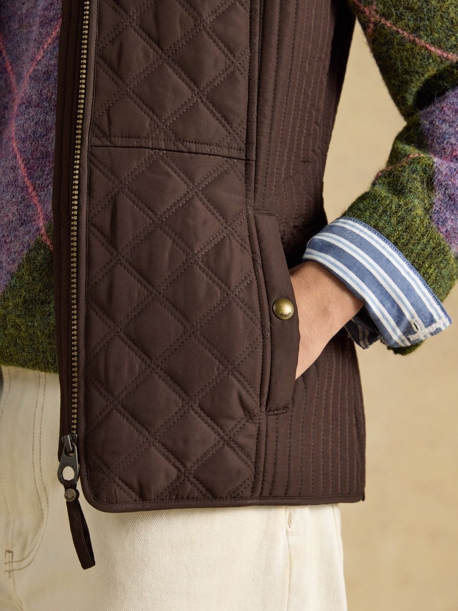Minx Chocolate Brown Showerproof Diamond Quilted Gilet - RUTHERFORD & Co