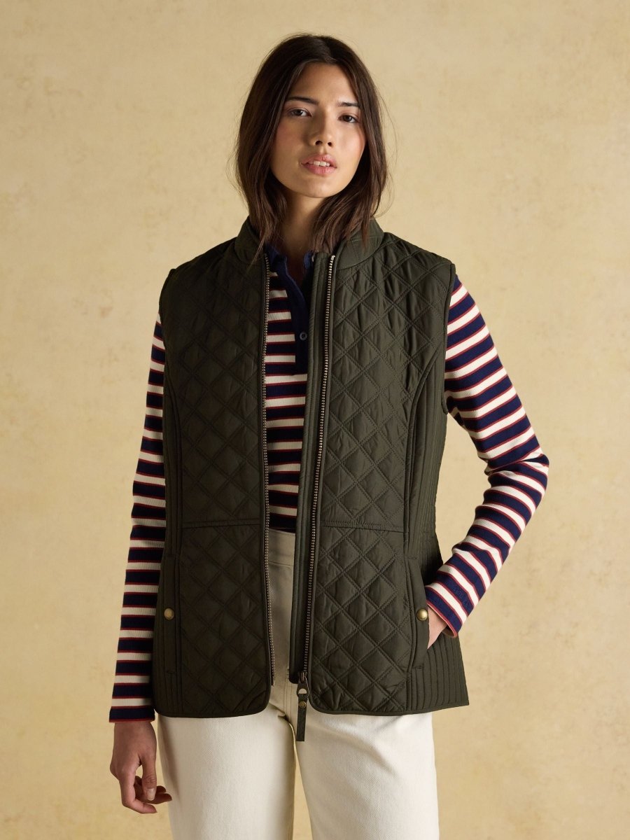 Minx Green Showerproof Diamond Quilted Gilet - RUTHERFORD & Co