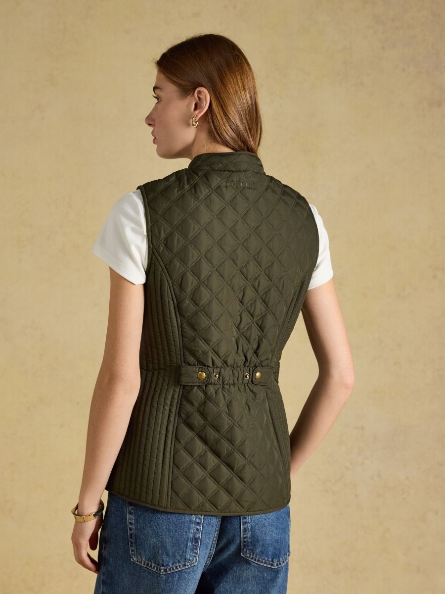 Minx Khaki Green Showerproof Diamond Quilted Gilet - RUTHERFORD & Co