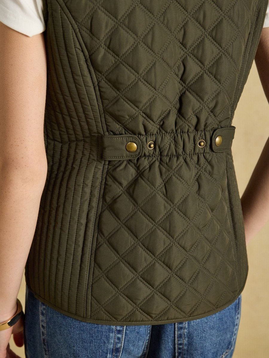Minx Khaki Green Showerproof Diamond Quilted Gilet - RUTHERFORD & Co