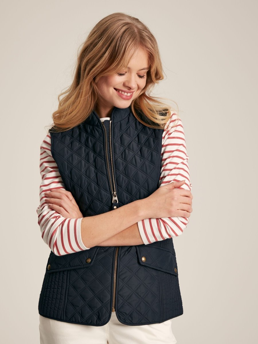 Minx Navy Showerproof Diamond Quilted Gilet - RUTHERFORD & Co
