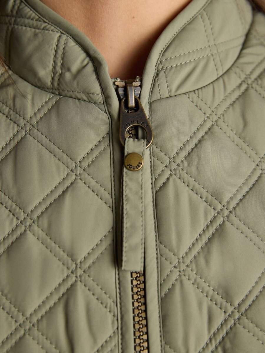 Minx Sage Green Showerproof Diamond Quilted Gilet - RUTHERFORD & Co