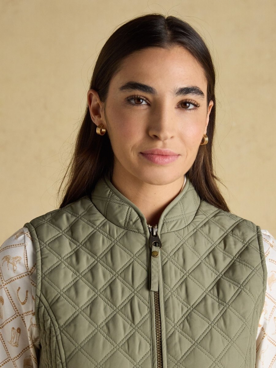 Minx Sage Green Showerproof Diamond Quilted Gilet - RUTHERFORD & Co