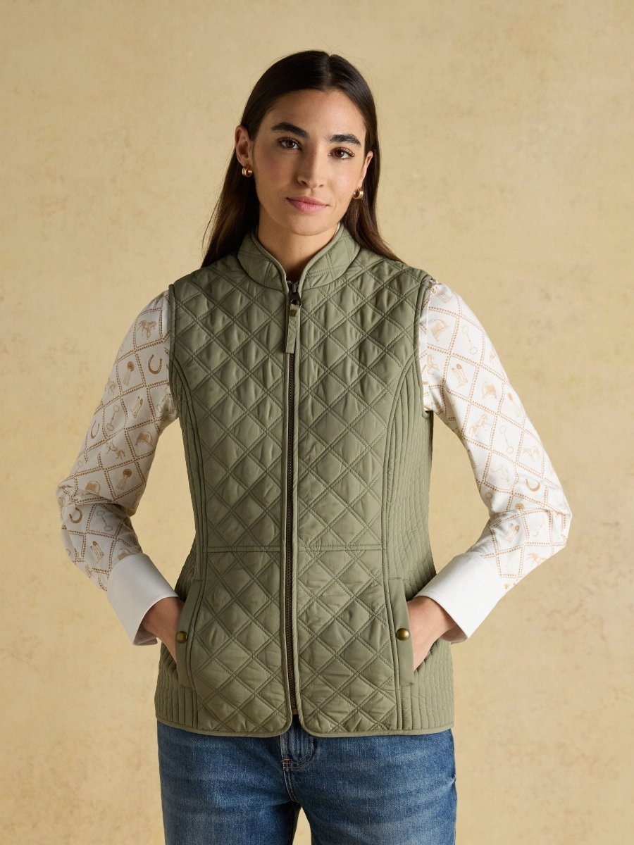 Minx Sage Green Showerproof Diamond Quilted Gilet - RUTHERFORD & Co