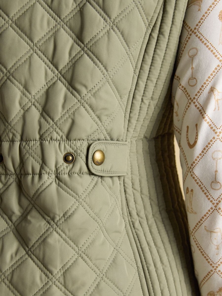 Minx Sage Green Showerproof Diamond Quilted Gilet - RUTHERFORD & Co