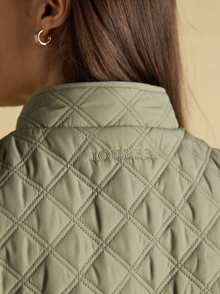 Minx Sage Green Showerproof Diamond Quilted Gilet - RUTHERFORD & Co