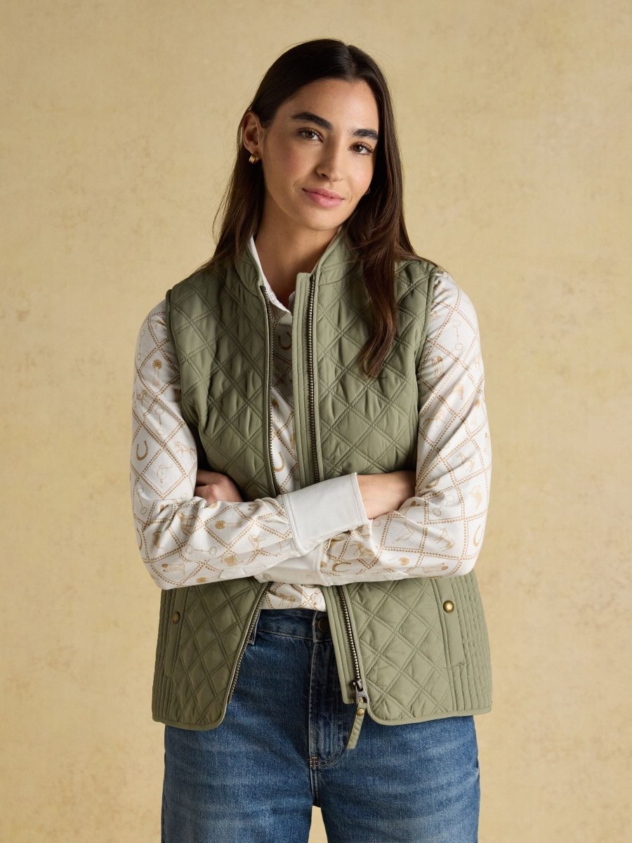 Minx Sage Green Showerproof Diamond Quilted Gilet - RUTHERFORD & Co