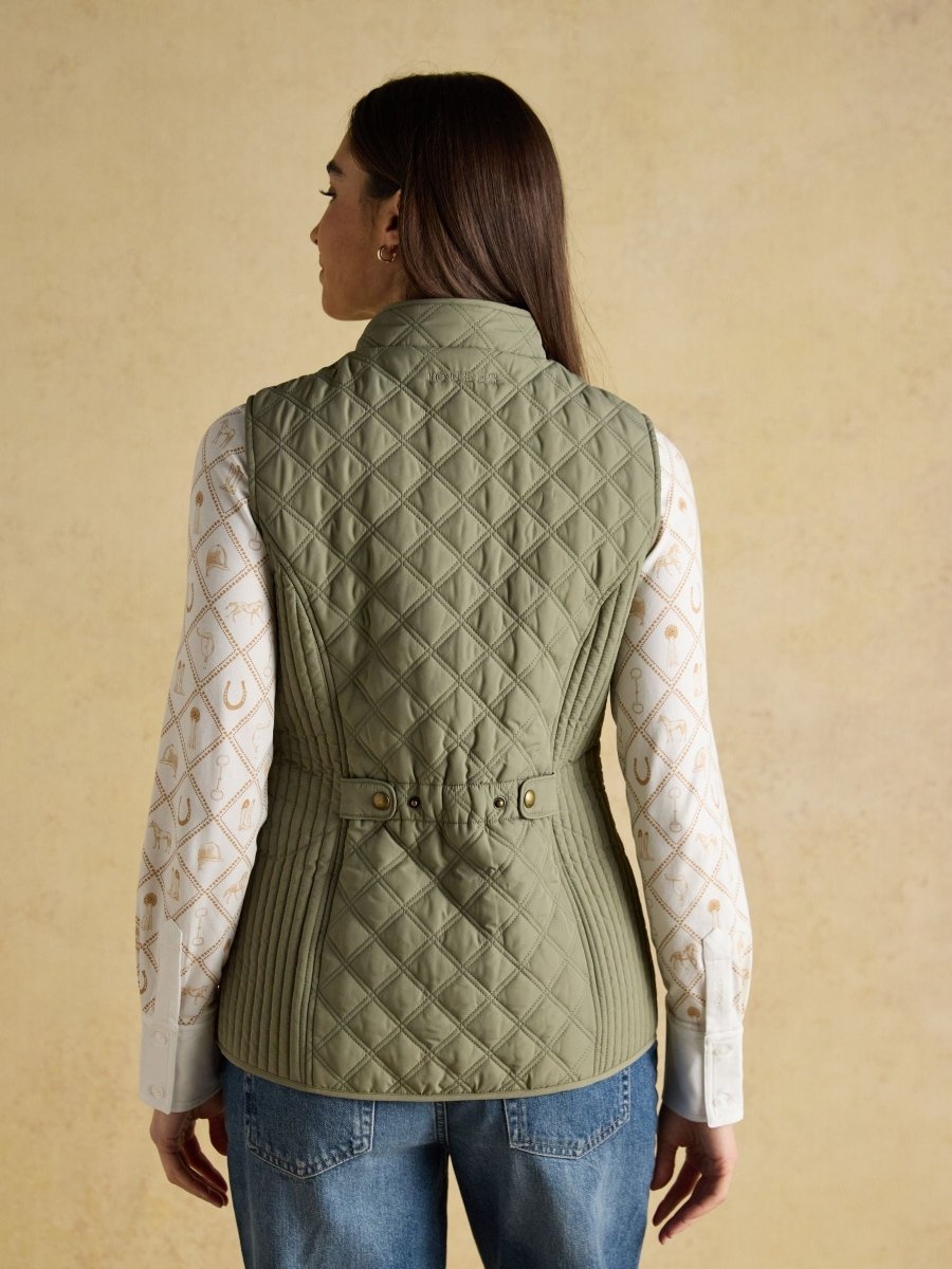 Minx Sage Green Showerproof Diamond Quilted Gilet - RUTHERFORD & Co