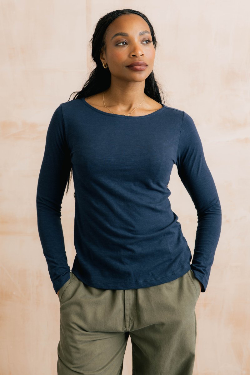 Monica Organic Cotton Jersey Top Navy - RUTHERFORD & Co