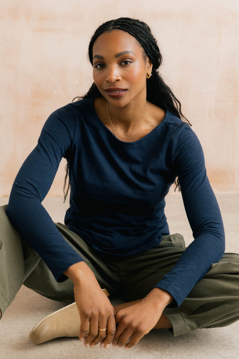 Monica Organic Cotton Jersey Top Navy - RUTHERFORD & Co