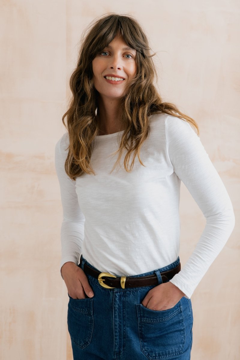 Monica Organic Cotton Jersey Top White - RUTHERFORD & Co