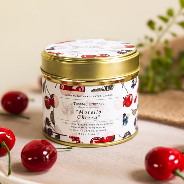 Morello Cherry Candle in a Matt Gold Tin - RUTHERFORD & Co