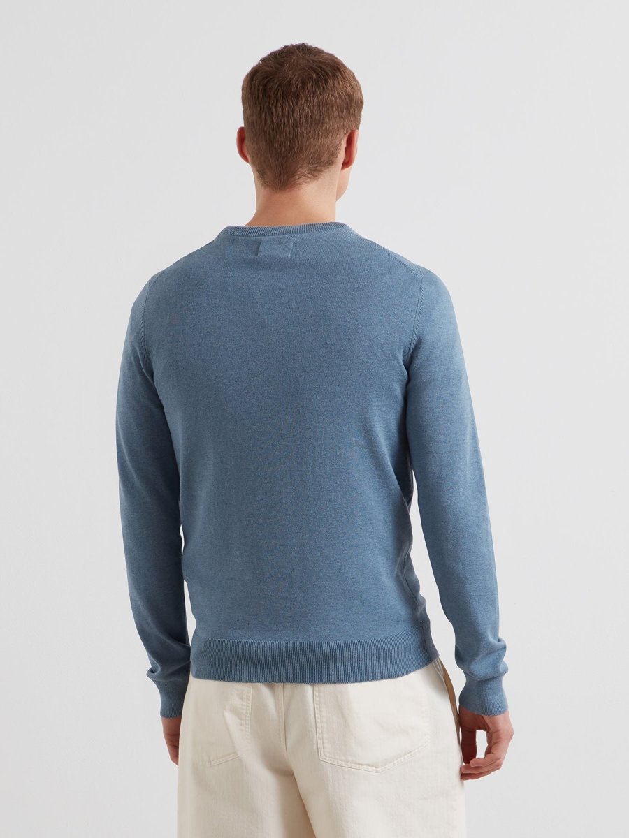 Mullen Cotton Crew Neck Sweater In Blue Tide Marl - RUTHERFORD & Co