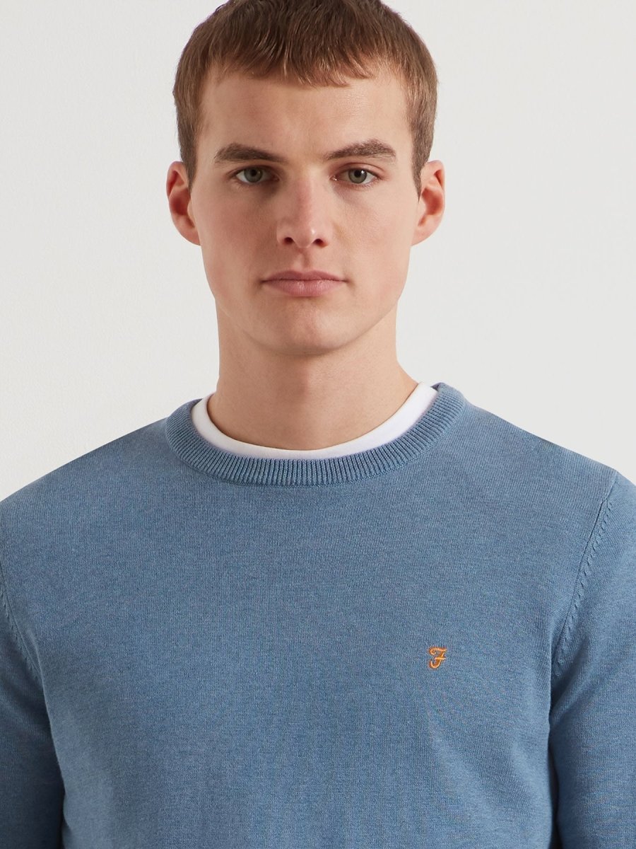 Mullen Cotton Crew Neck Sweater In Blue Tide Marl - RUTHERFORD & Co