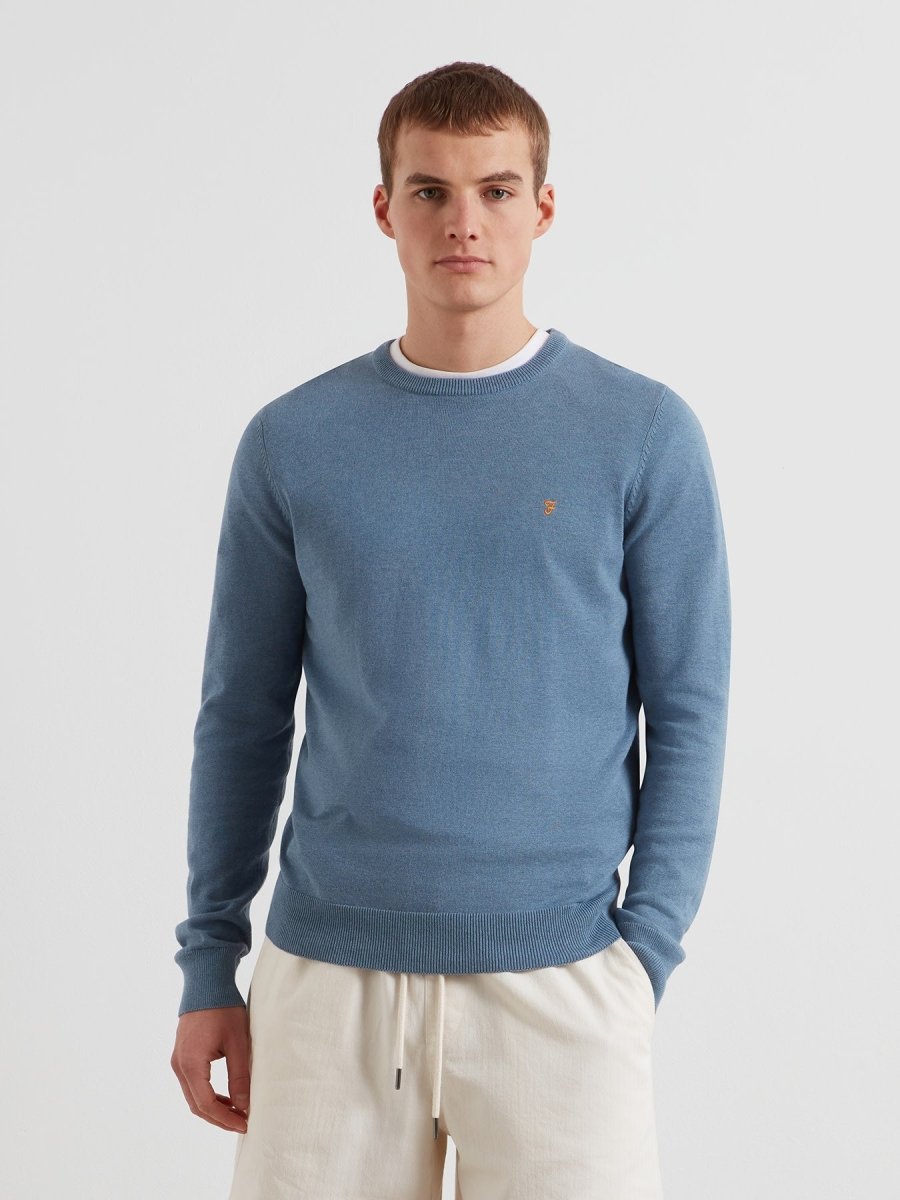 Mullen Cotton Crew Neck Sweater In Blue Tide Marl - RUTHERFORD & Co