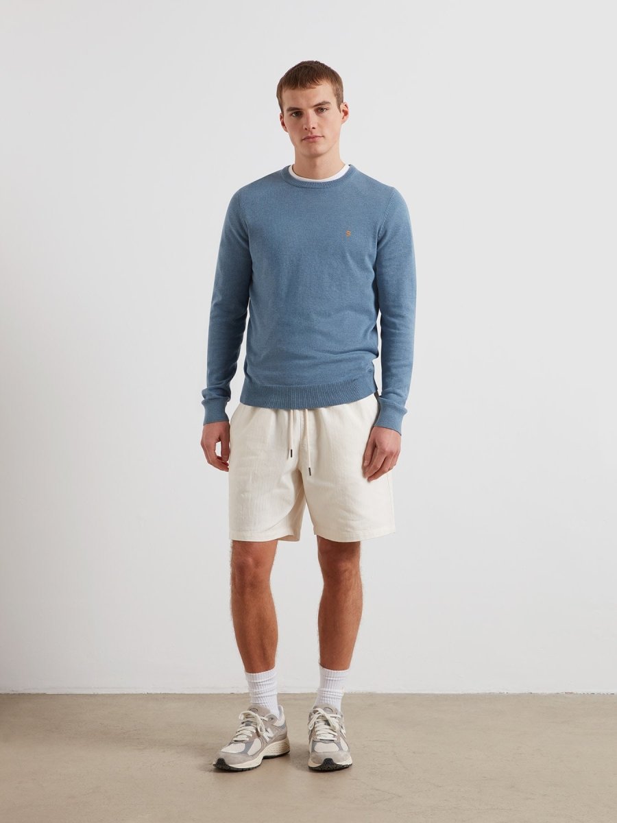 Mullen Cotton Crew Neck Sweater In Blue Tide Marl - RUTHERFORD & Co