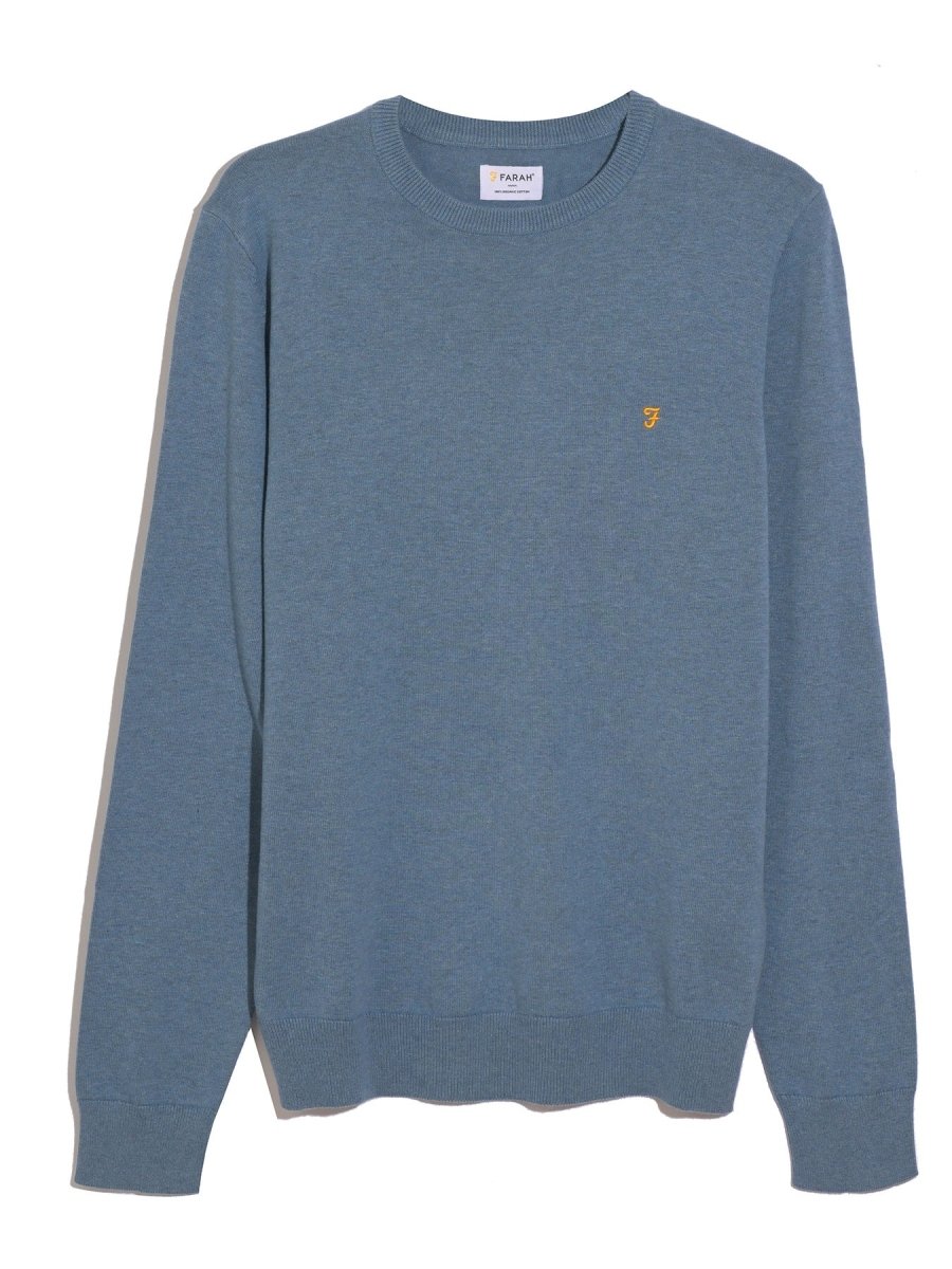 Mullen Cotton Crew Neck Sweater In Blue Tide Marl - RUTHERFORD & Co