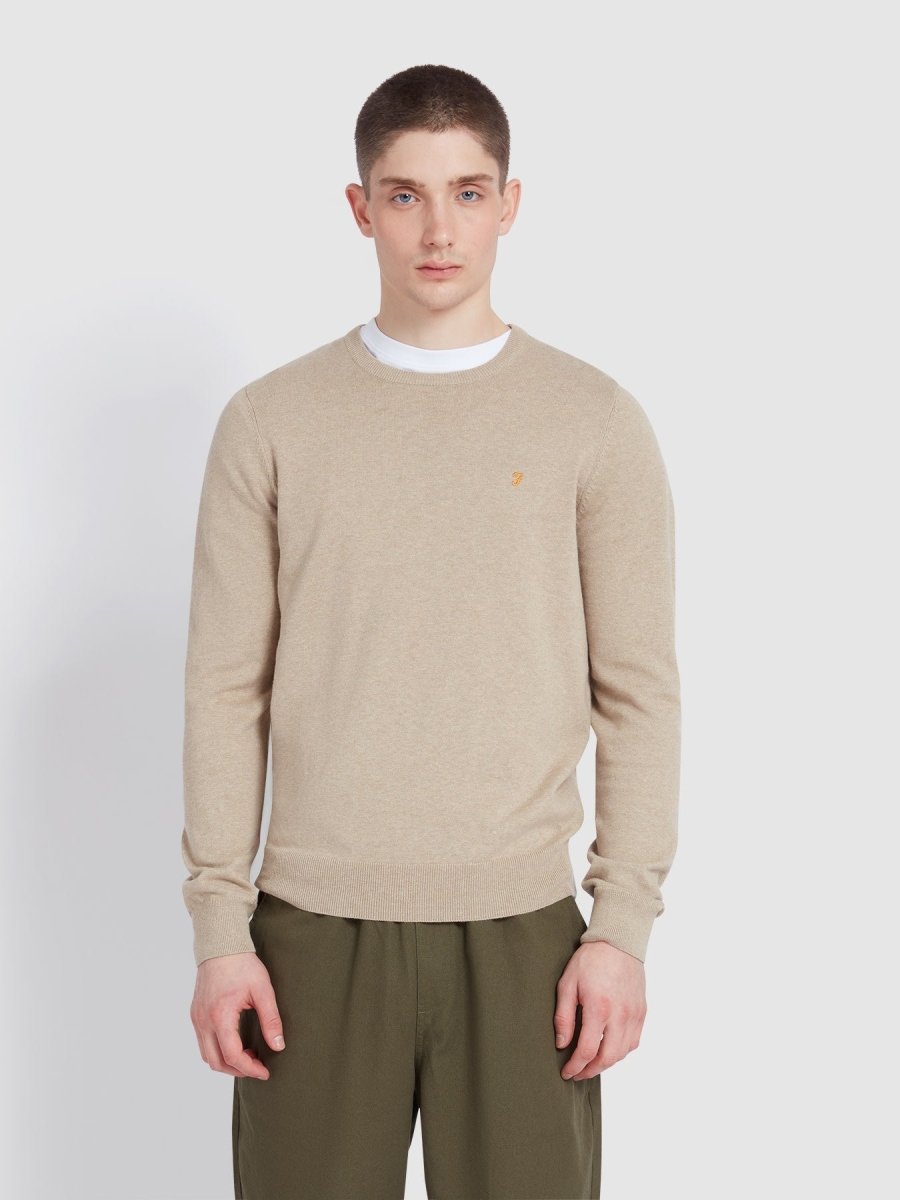 Mullen Cotton Crew Neck Sweater In Hazelnut Marl - RUTHERFORD & Co