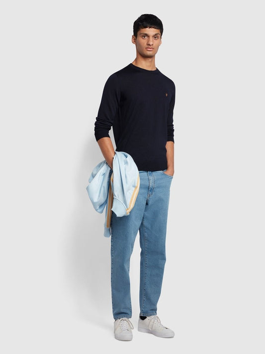 Mullen Merino Wool Crew Neck Sweater In True Navy - RUTHERFORD & Co