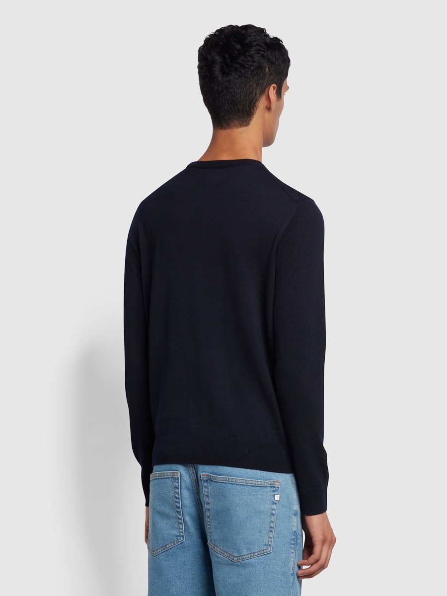 Mullen Merino Wool Crew Neck Sweater In True Navy - RUTHERFORD & Co