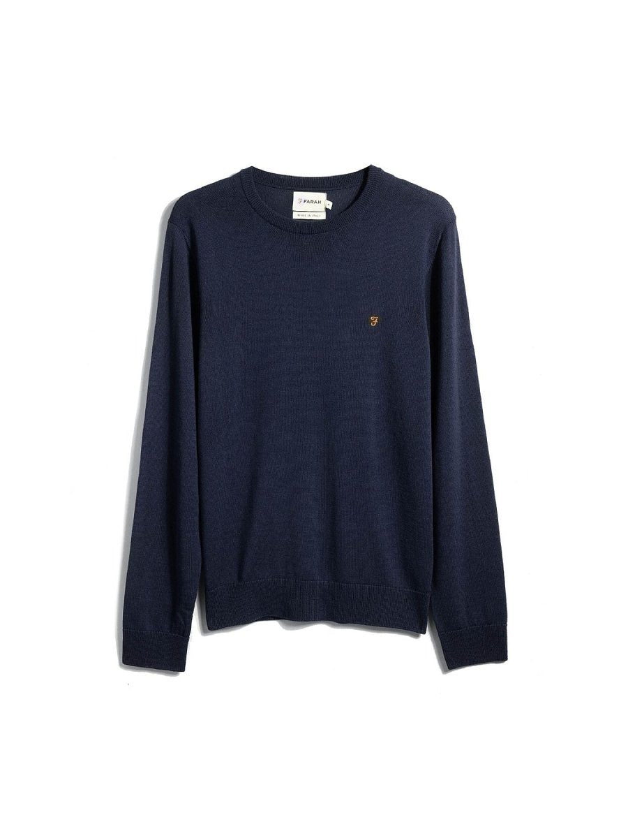 Mullen Merino Wool Crew Neck Sweater In True Navy - RUTHERFORD & Co