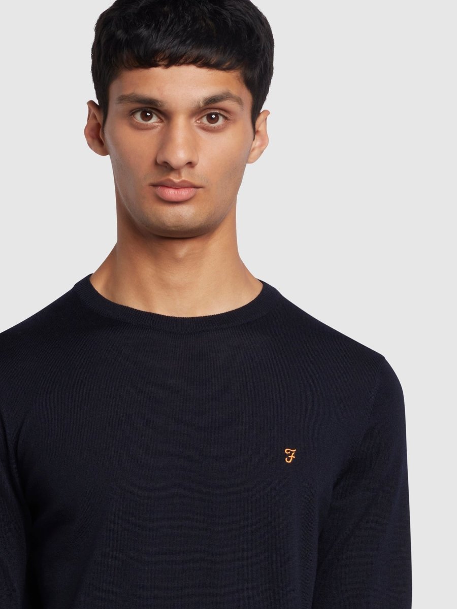 Mullen Merino Wool Crew Neck Sweater In True Navy - RUTHERFORD & Co