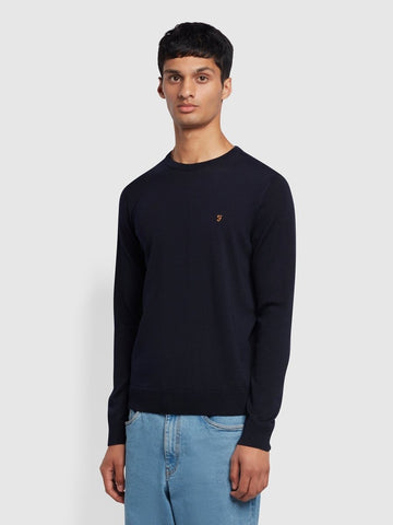 Mullen Merino Wool Crew Neck Sweater In True Navy - RUTHERFORD & Co