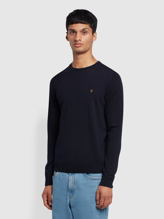 Mullen Merino Wool Crew Neck Sweater In True Navy - RUTHERFORD & Co