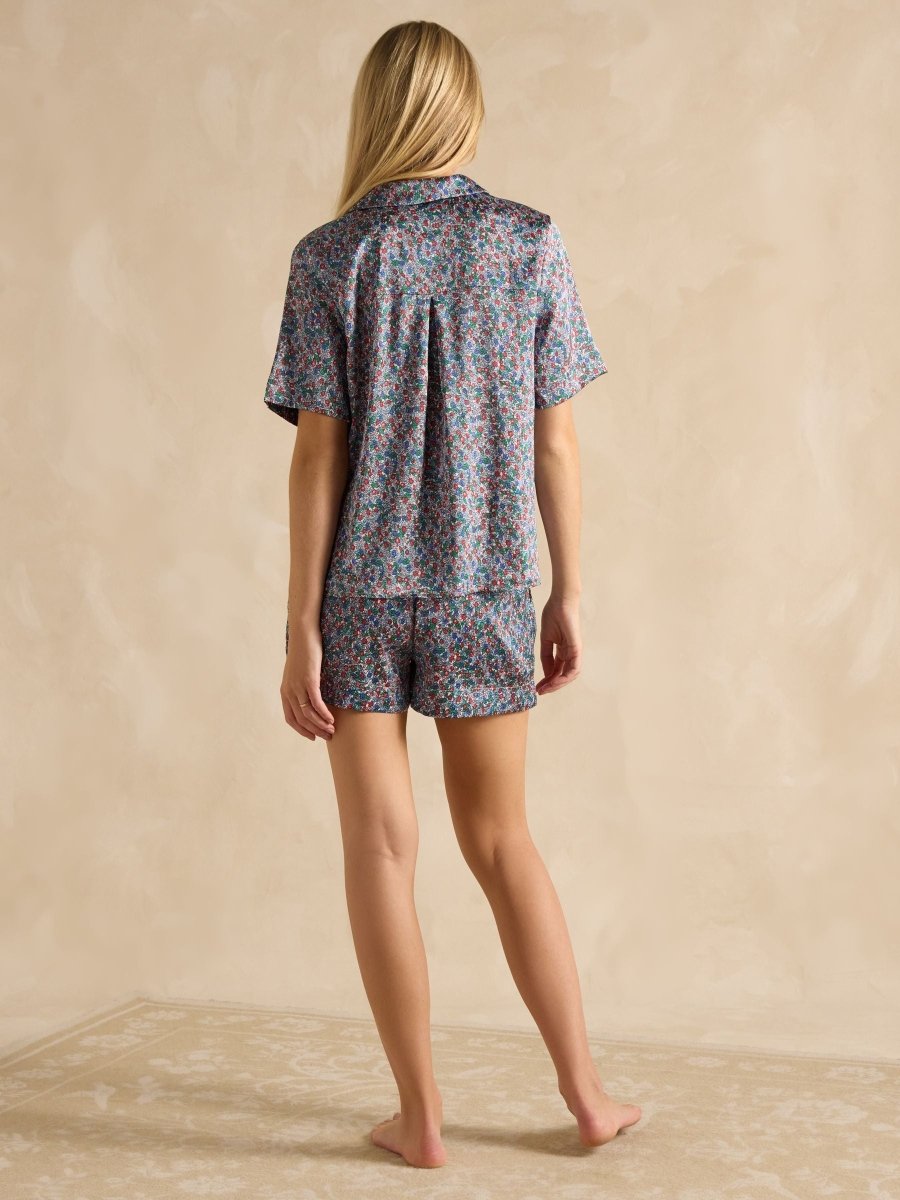 Natalia Blue/Pink Satin Short Pyjama Set - RUTHERFORD & Co