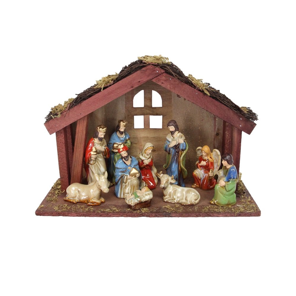 Nativity Scene with Stable Set of 11 Ceramic Ornament (19cm) - RUTHERFORD & Co
