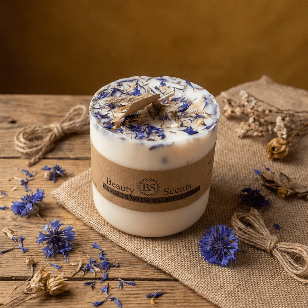 Natural Wax Candle W Wild Flowers Mango 7.5x8.5cm - RUTHERFORD & Co