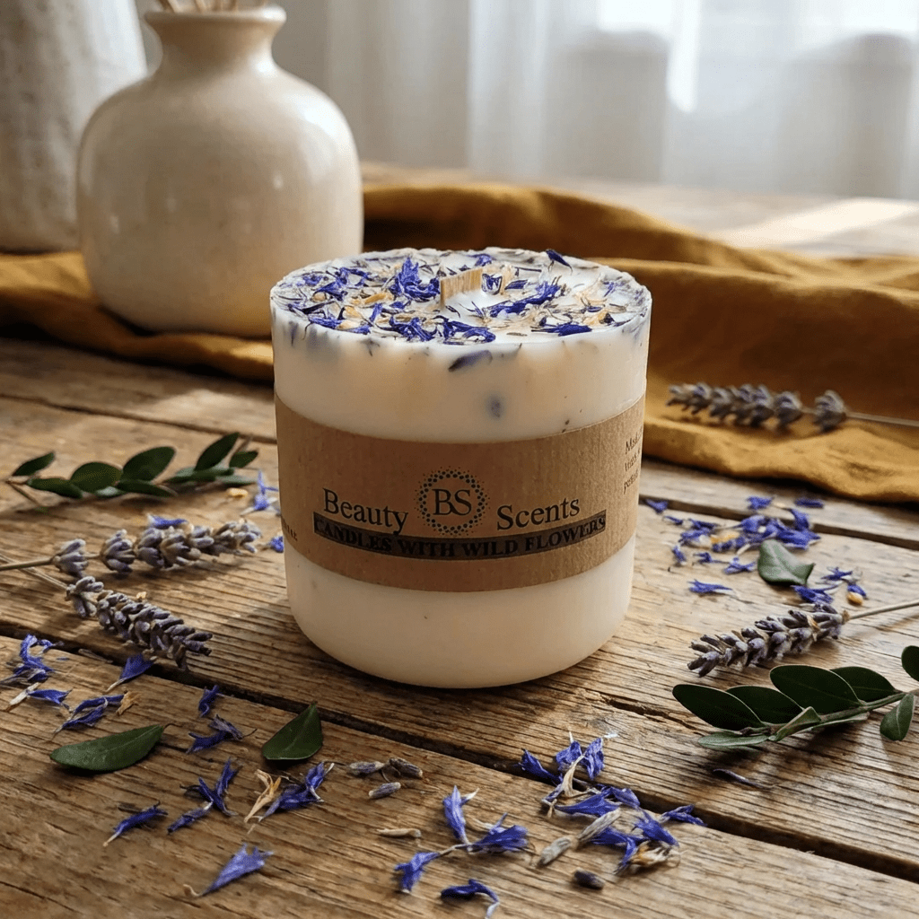 Natural Wax Candle W Wild Flowers Mango 7.5x8.5cm - RUTHERFORD & Co