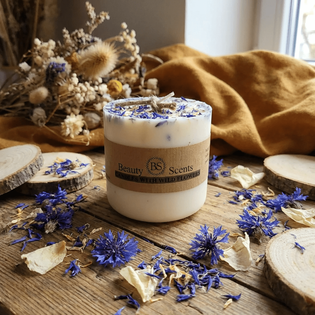 Natural Wax Candle W Wild Flowers Mango 7.5x8.5cm - RUTHERFORD & Co