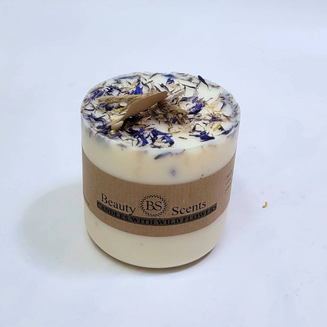Natural Wax Candle W Wild Flowers Mango 7.5x8.5cm - RUTHERFORD & Co