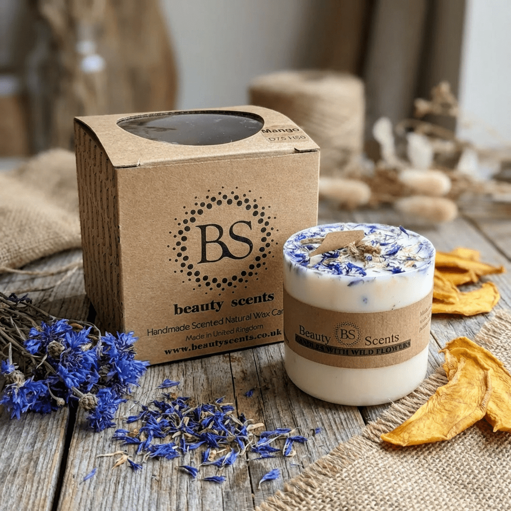 Natural Wax Candle W Wild Flowers Mango 7.5x8.5cm - RUTHERFORD & Co