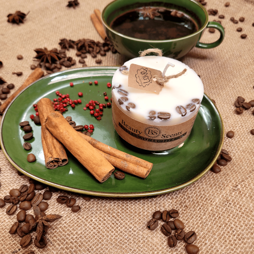 Natural Wax Candles W Coffee Beans Vanilla & Coffee 5x7.5cm - RUTHERFORD & Co