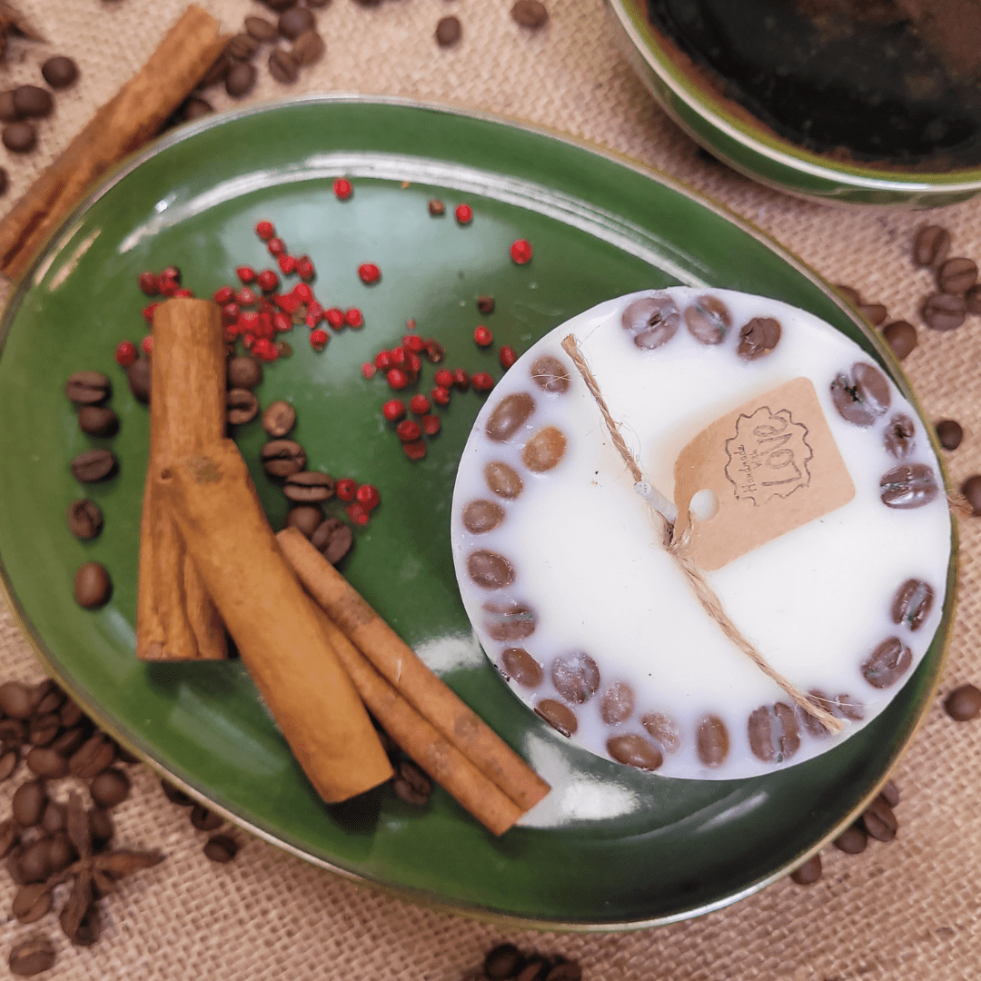 Natural Wax Candles W Coffee Beans Vanilla & Coffee 5x7.5cm - RUTHERFORD & Co
