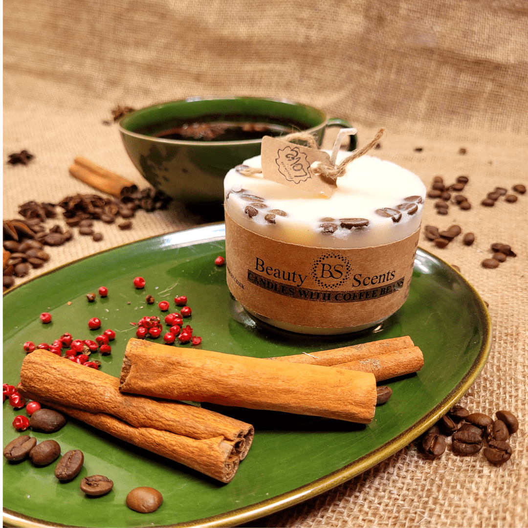 Natural Wax Candles W Coffee Beans Vanilla & Coffee 5x7.5cm - RUTHERFORD & Co