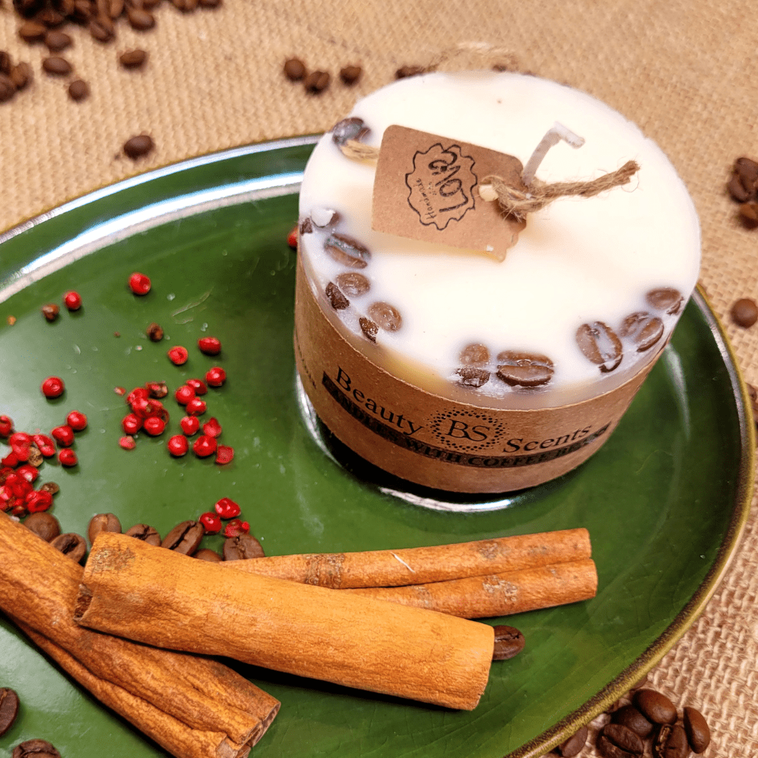 Natural Wax Candles W Coffee Beans Vanilla & Coffee 5x7.5cm - RUTHERFORD & Co