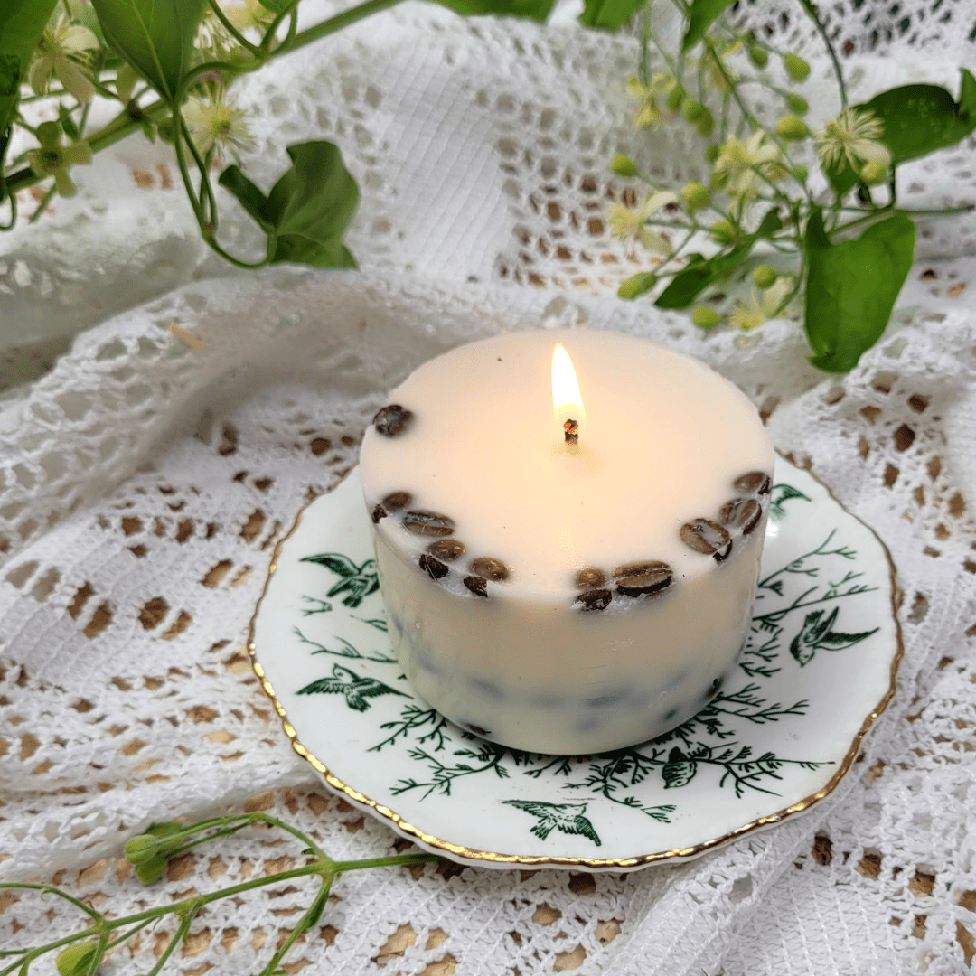 Natural Wax Candles W Coffee Beans Vanilla & Coffee 5x7.5cm - RUTHERFORD & Co