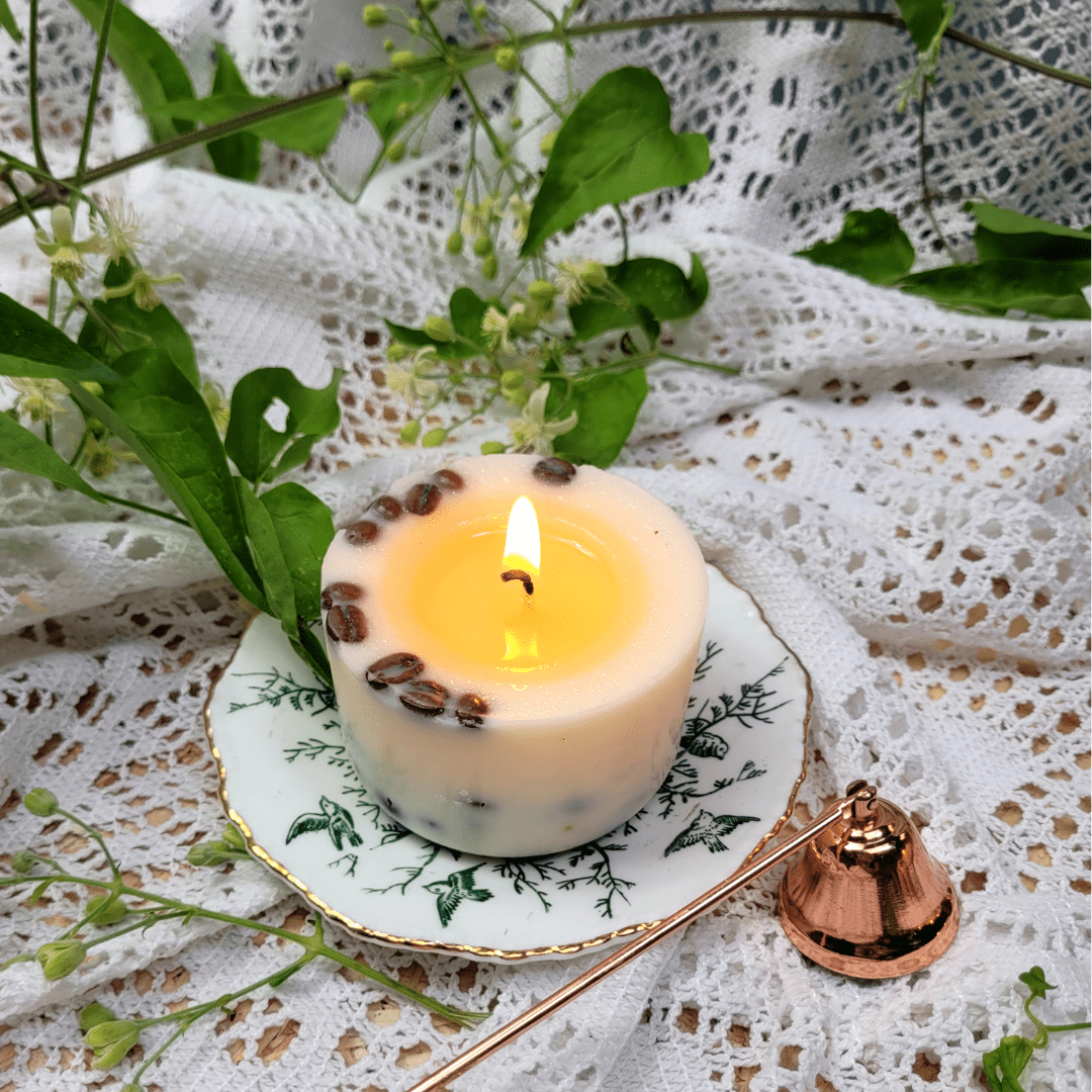 Natural Wax Candles W Coffee Beans Vanilla & Coffee 5x7.5cm - RUTHERFORD & Co